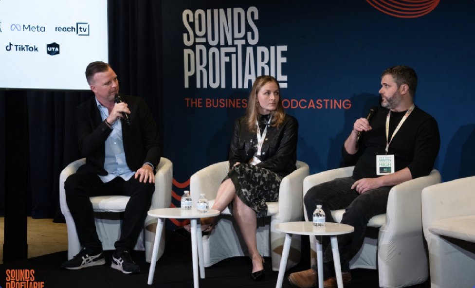 Chelsea Cramer speaking on a panel on the Podcast Stage at Advertising Week New York 2026